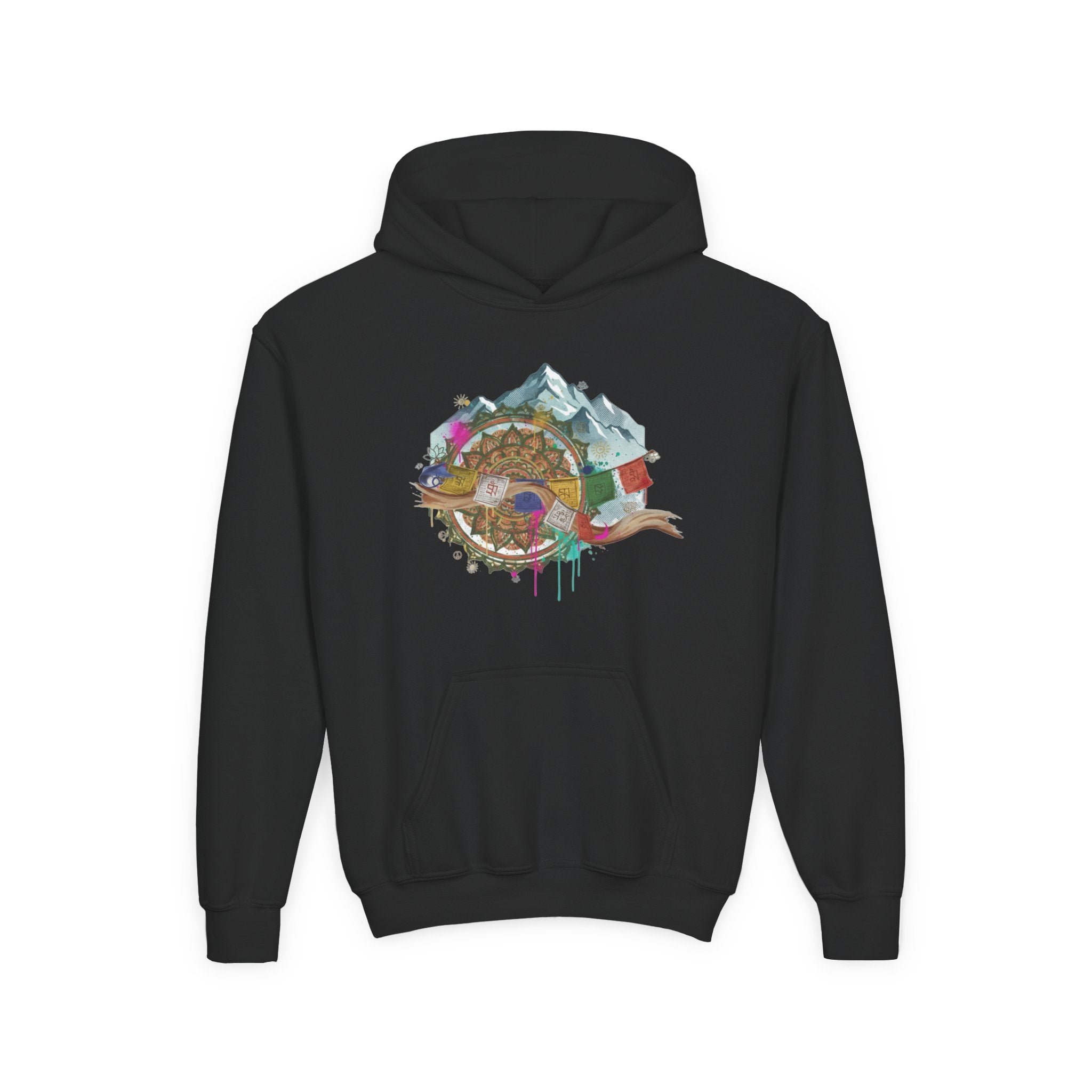 Youth Hoodie — Colorful Mountain Adventure Graphic