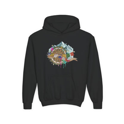Youth Hoodie — Colorful Mountain Adventure Graphic