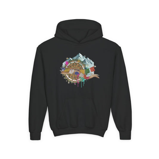 Youth Hoodie — Colorful Mountain Adventure Graphic