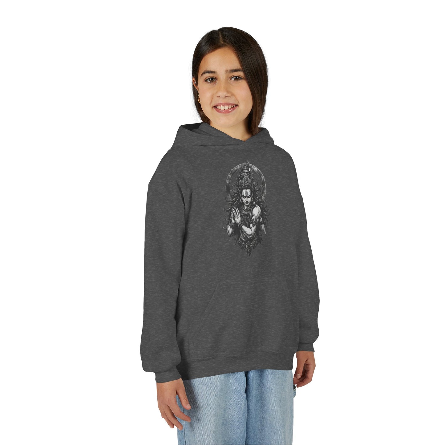 Youth Hoodie with Gothic Goddess Skull Art — Dark Fantasy Graphic Pullover
