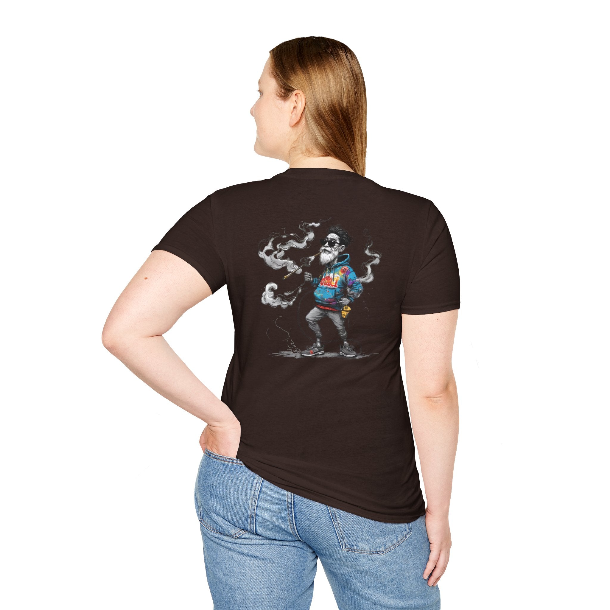 Cartoon T-Shirt – Funny Old Man Smoking Street Graphic Tee, Anti-Smoking Awareness Shirt