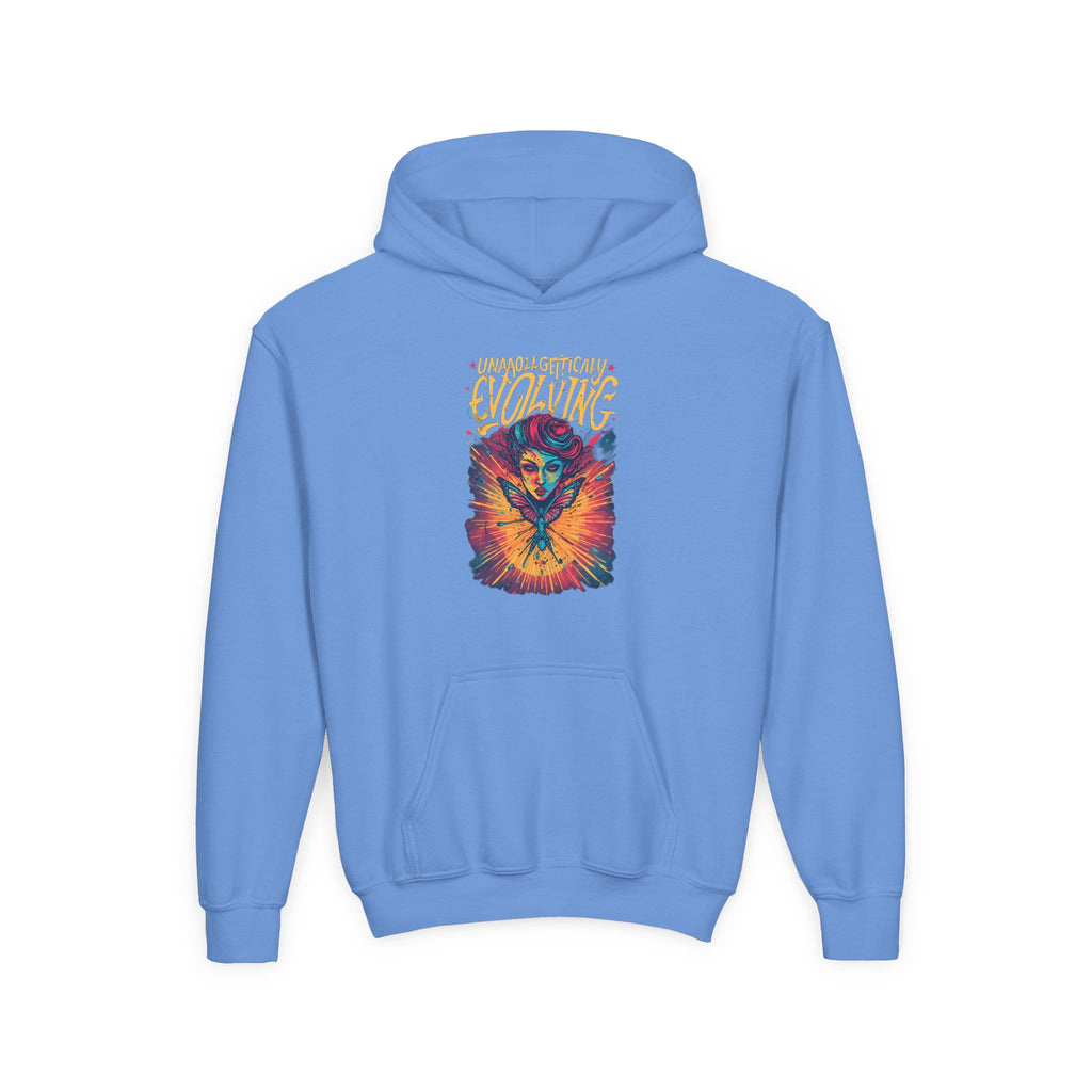 Youth Hoodie — Vibrant 'Evolving' Butterfly Girl Graphic Sweatshirt