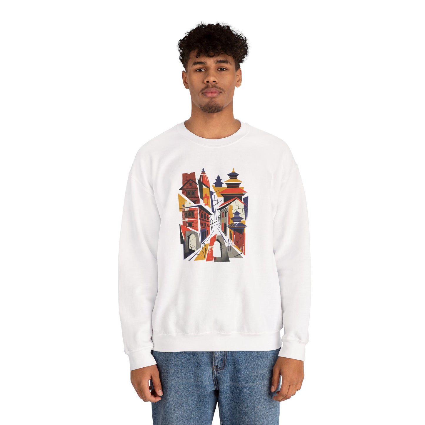 Crewneck Sweatshirt — Abstract Cityscape Graphic (Colorful Architectural Illustration)