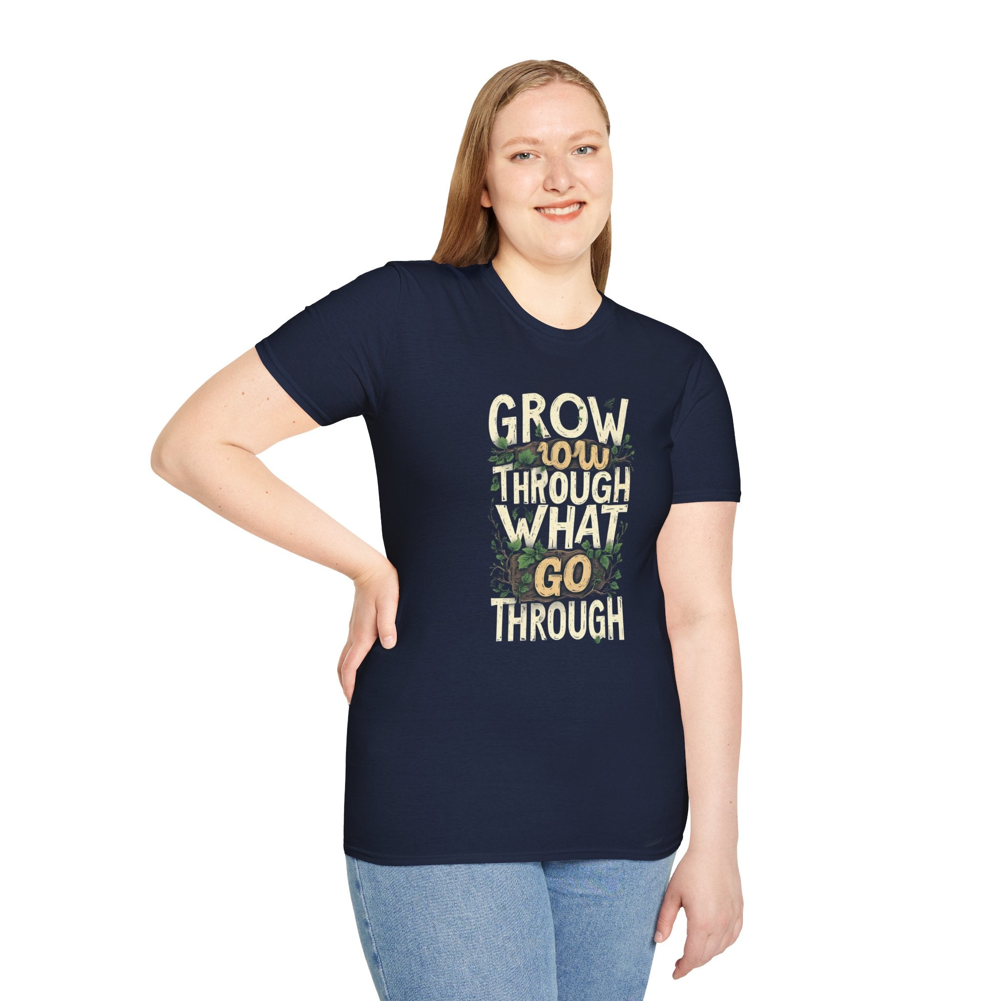 T-Shirt — Floral 'Grow Slow, Go Through' Inspirational Graphic Tee