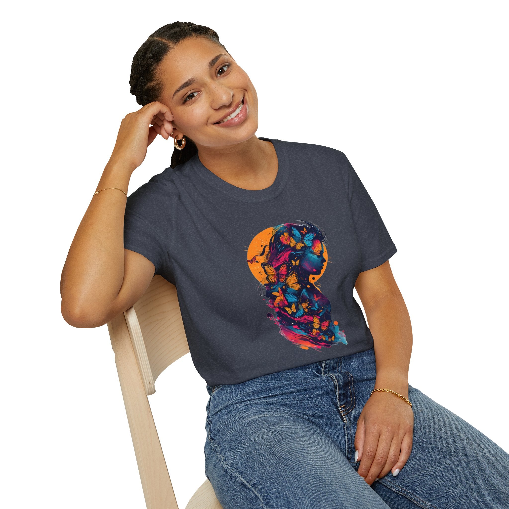 Butterfly Silhouette T-Shirt — Colorful Floral Profile Tee