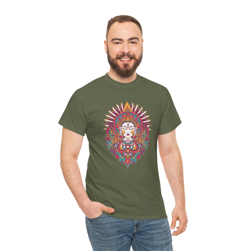Spiritual Goddess Sun Mandala Tee — Colorful Boho Yoga T‑Shirt