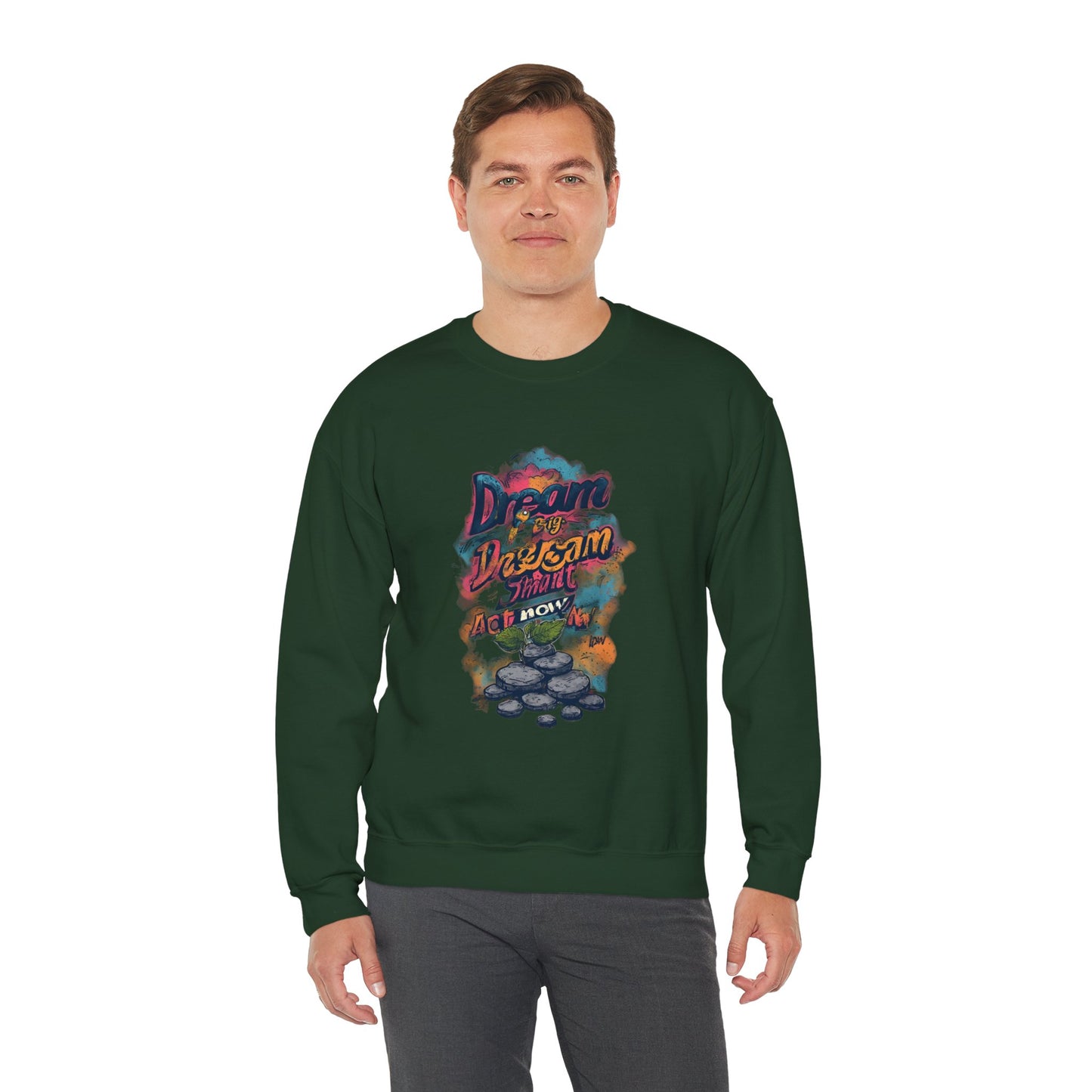 Dream Big Crewneck Sweatshirt — "Dream, Design, Draw" Inspirational Graphic