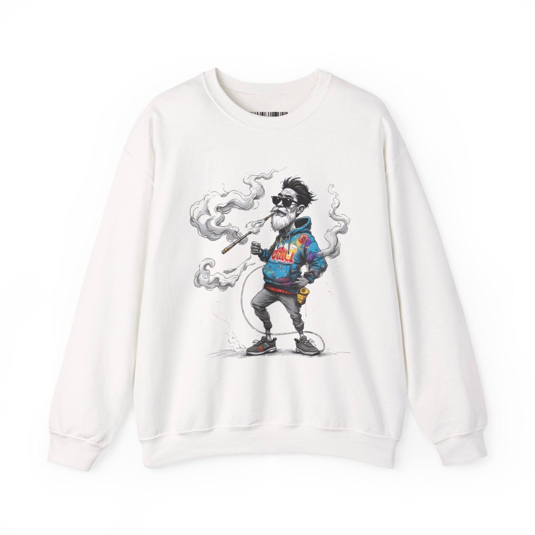 Crewneck Sweatshirt - Retro Cool Grandpa Smoking Pipe Illustration