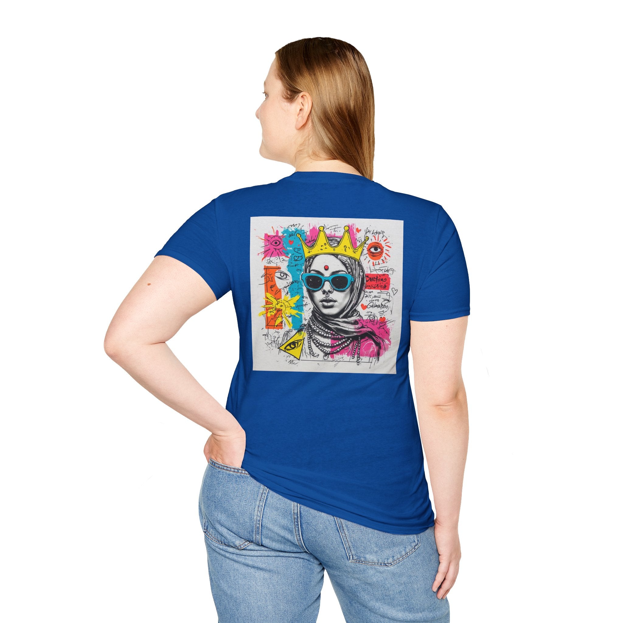 Street Art Portrait T-Shirt — Colorful Crowned Woman Graphic Tee