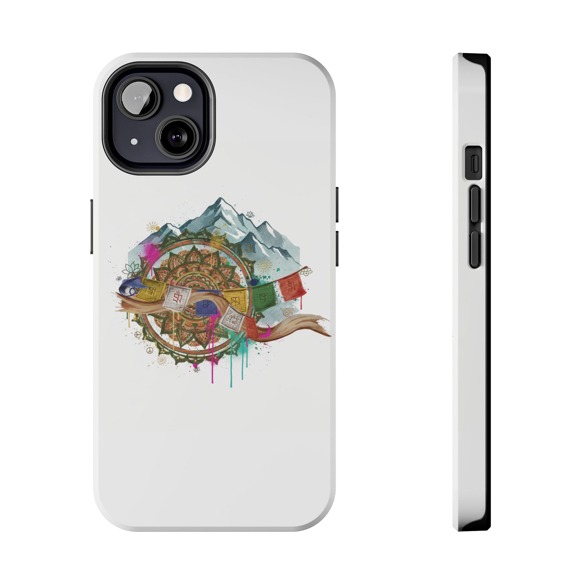 Mountain Compass Tough Phone Case with Prayer Flags & Fish Design
