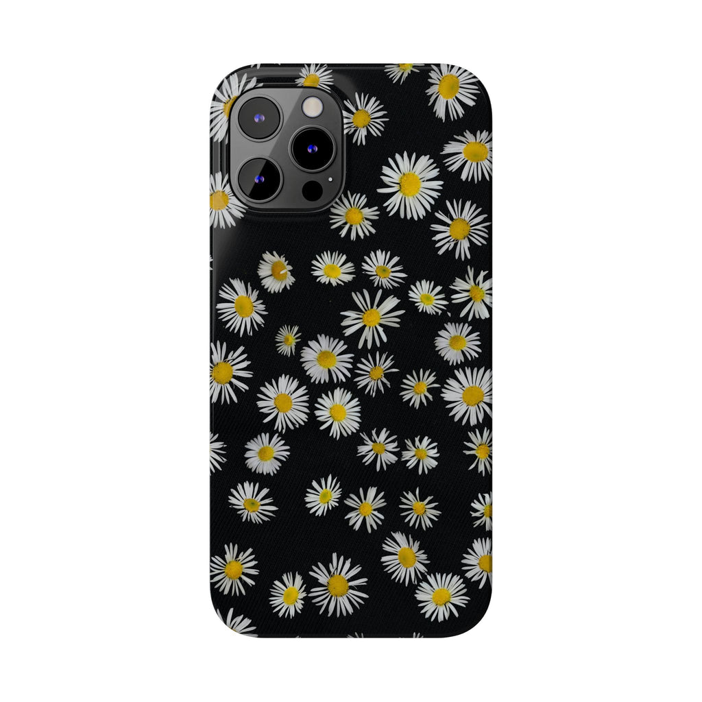 Daisy Pattern Slim Phone Case — Black Background Floral iPhone Case