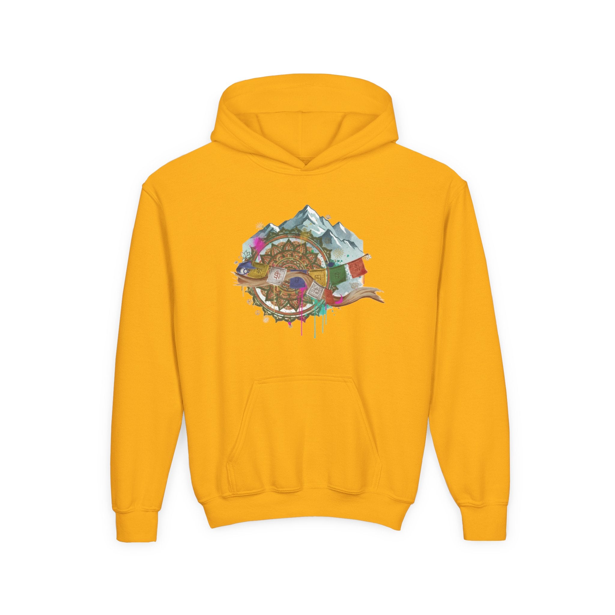 Youth Hoodie — Colorful Mountain Adventure Graphic