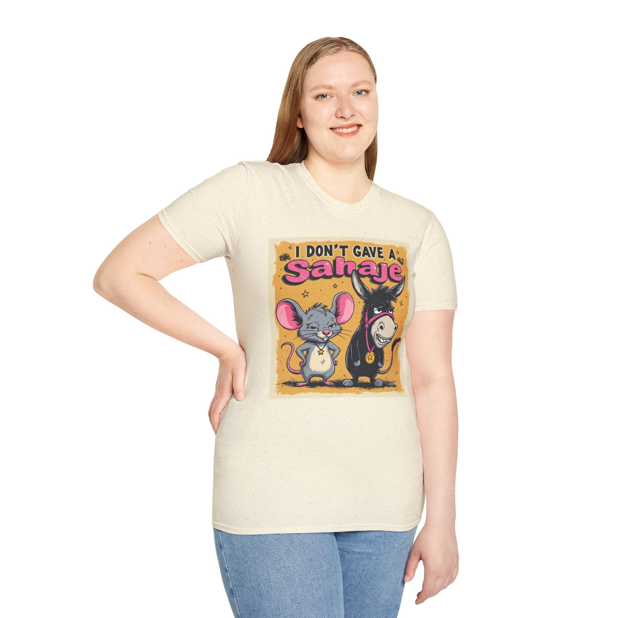 Don’t Give a Satrage T-Shirt — Funny Mouse & Donkey Cartoon Tee