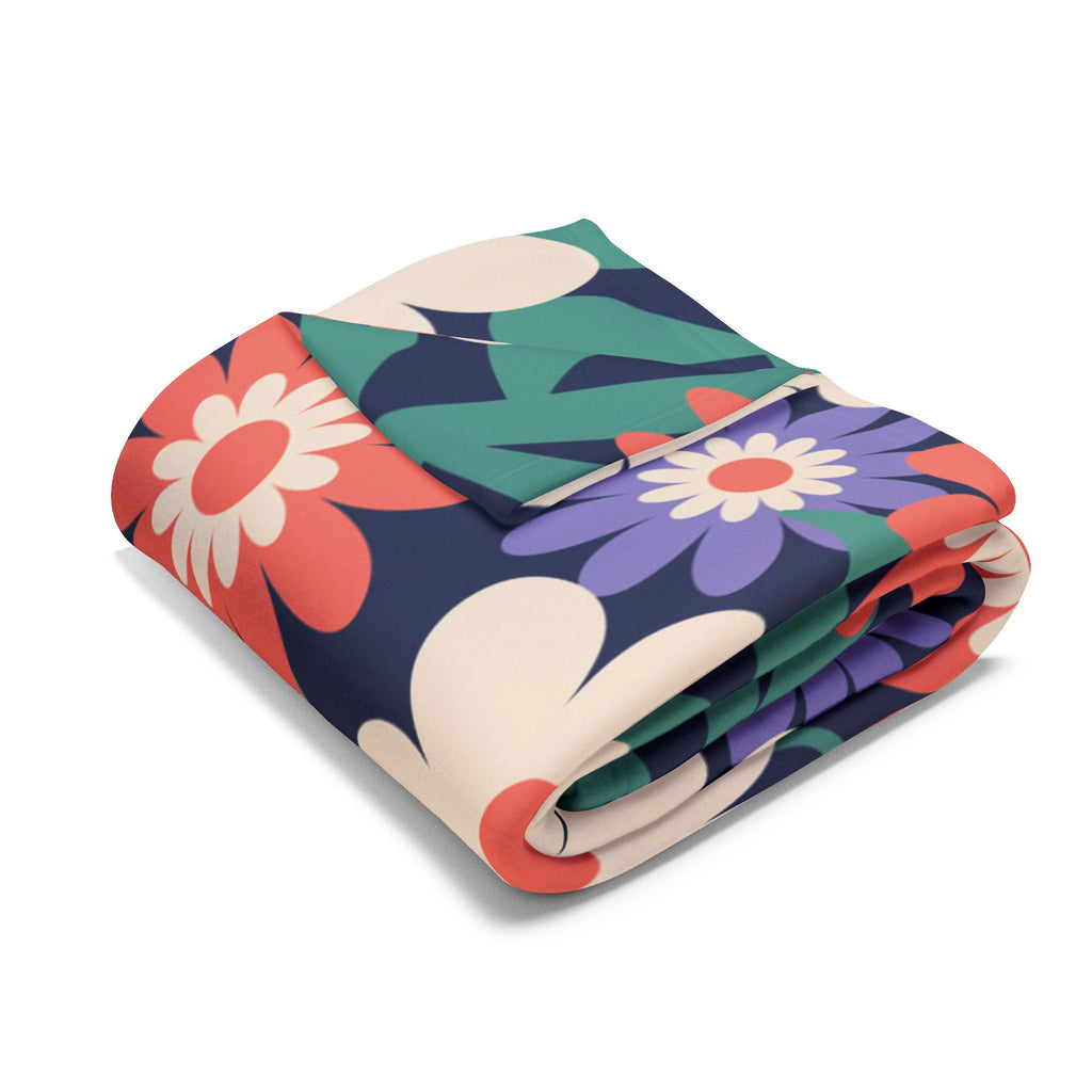 Floral Fleece Blanket — Retro Daisy Cozy Throw
