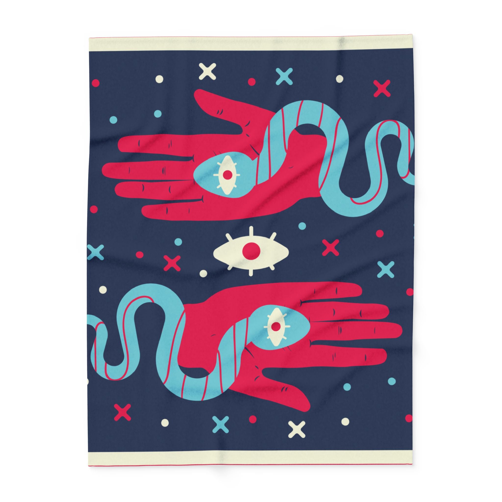 Mystic Hands & Snake Fleece Blanket — Surreal Night Sky Throw