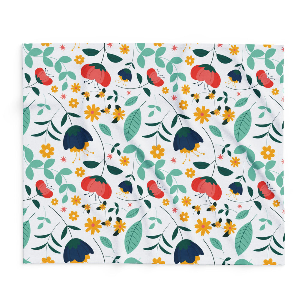 Floral Fleece Blanket — Colorful Retro Flower Pattern Cozy Throw