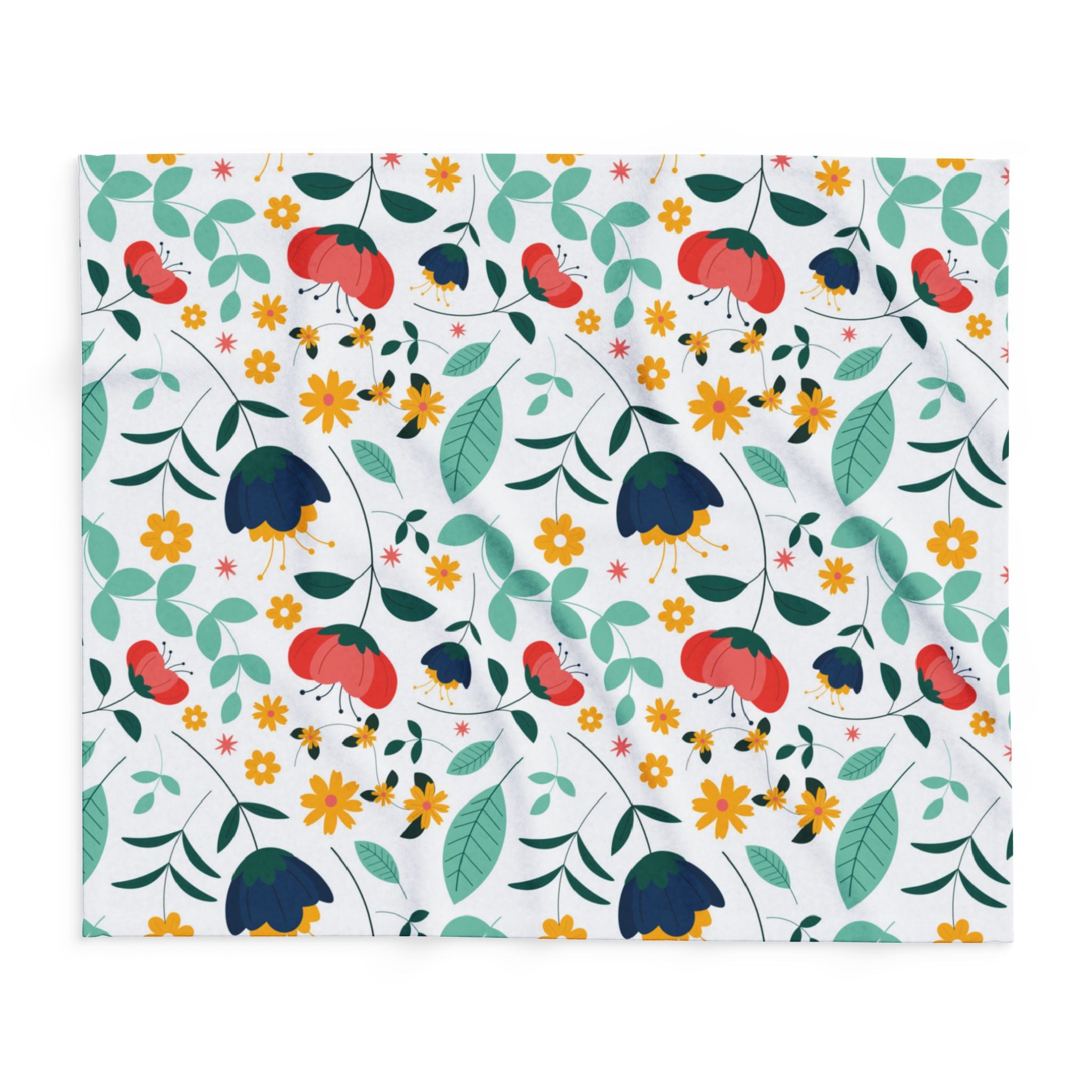 Floral Fleece Blanket — Colorful Retro Flower Pattern Cozy Throw