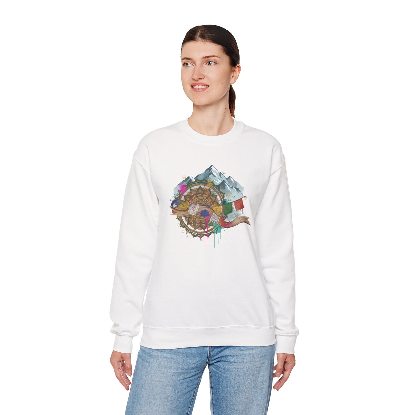 Adventure Mountain Crewneck Sweatshirt — Colorful Hiking Compass & Peaks Design