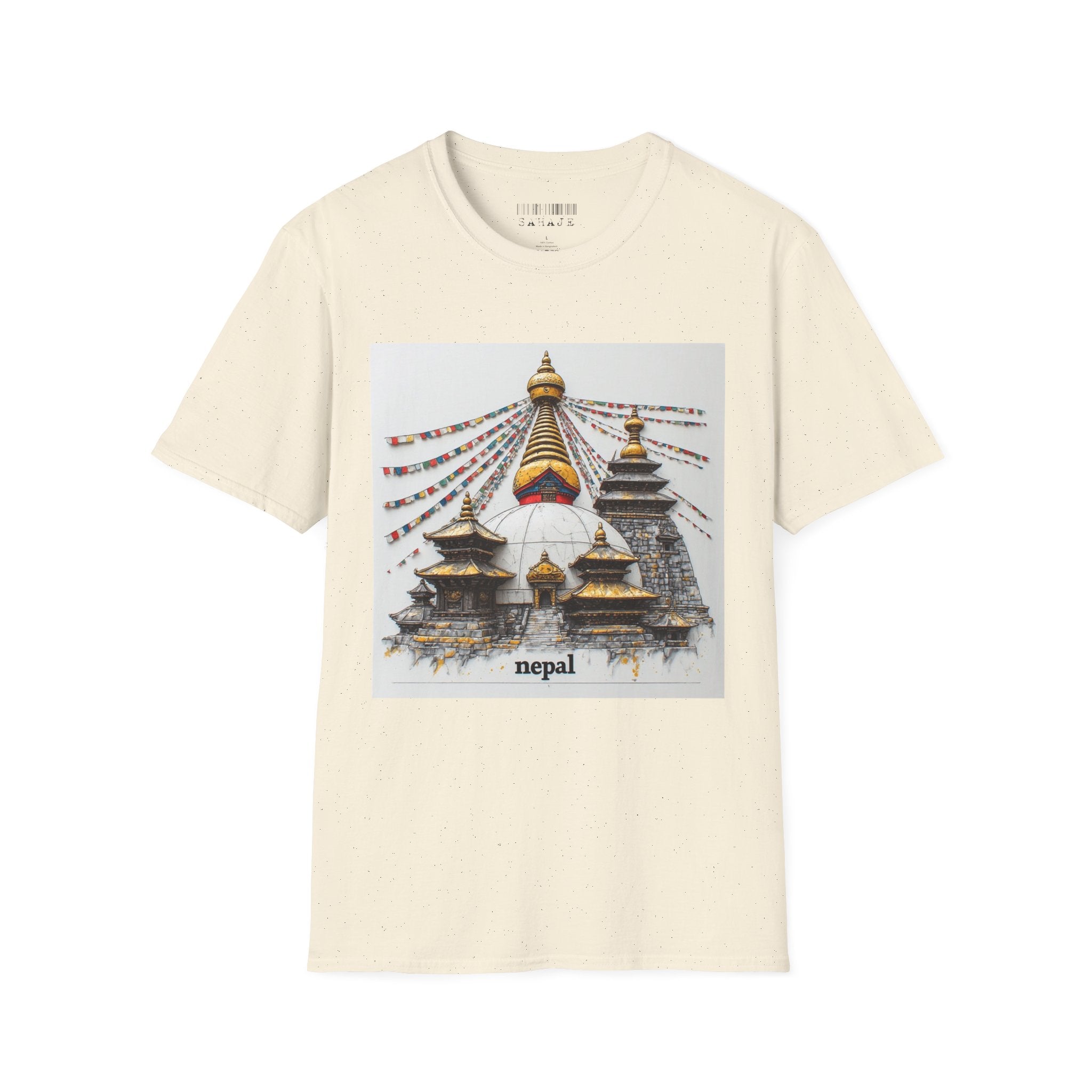 Nepal Temple Graphic T-Shirt — Boudhanath Stupa Prayer Flags Travel Tee