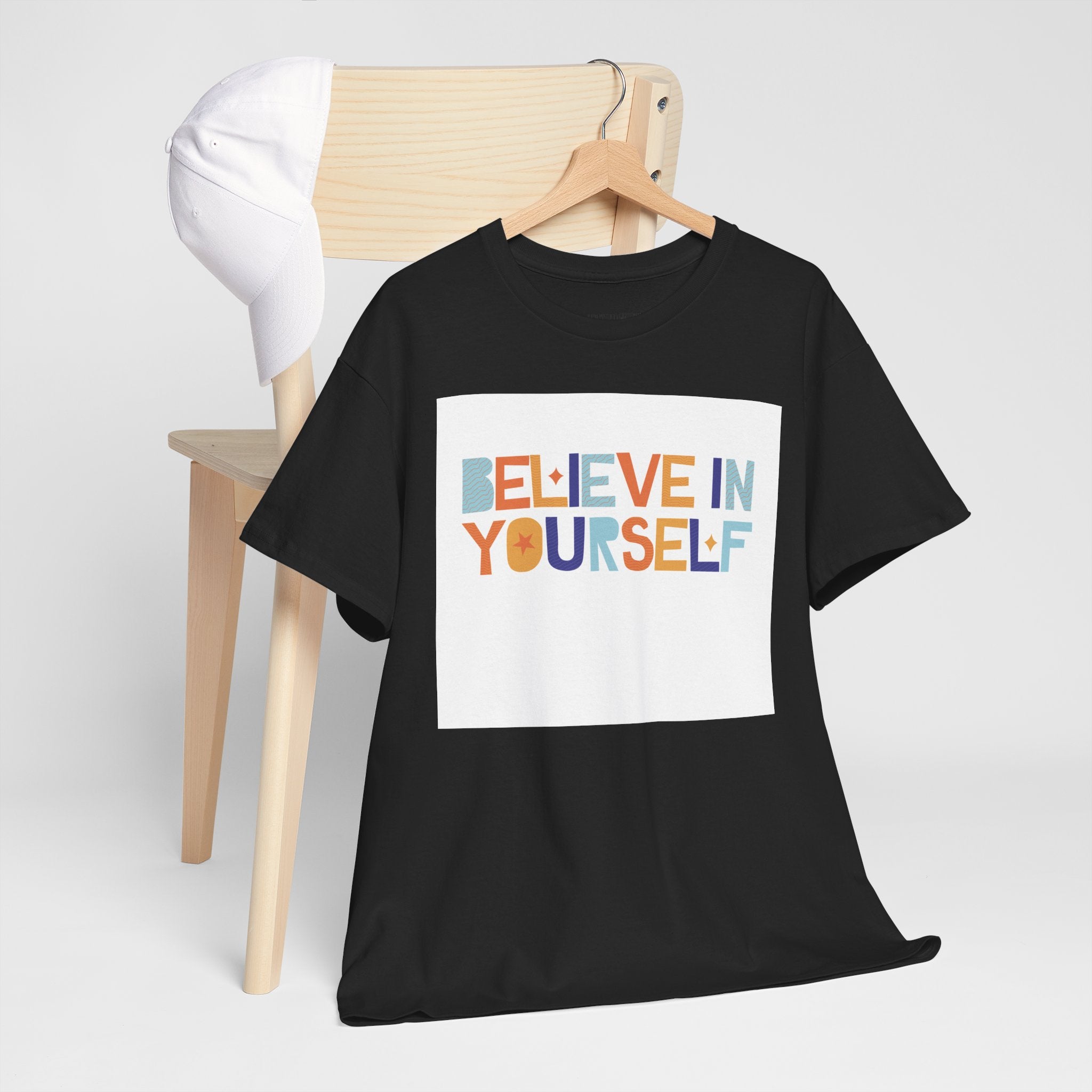 T-Shirt — "Believe in Yourself" Colorful Retro Motivational Tee