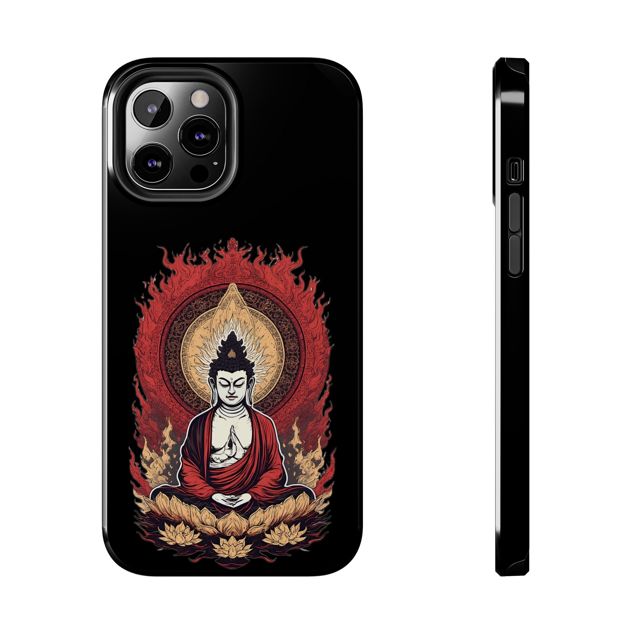 Buddha Meditation Tough Phone Case — Flame Halo Lotus Spiritual Protective Cover