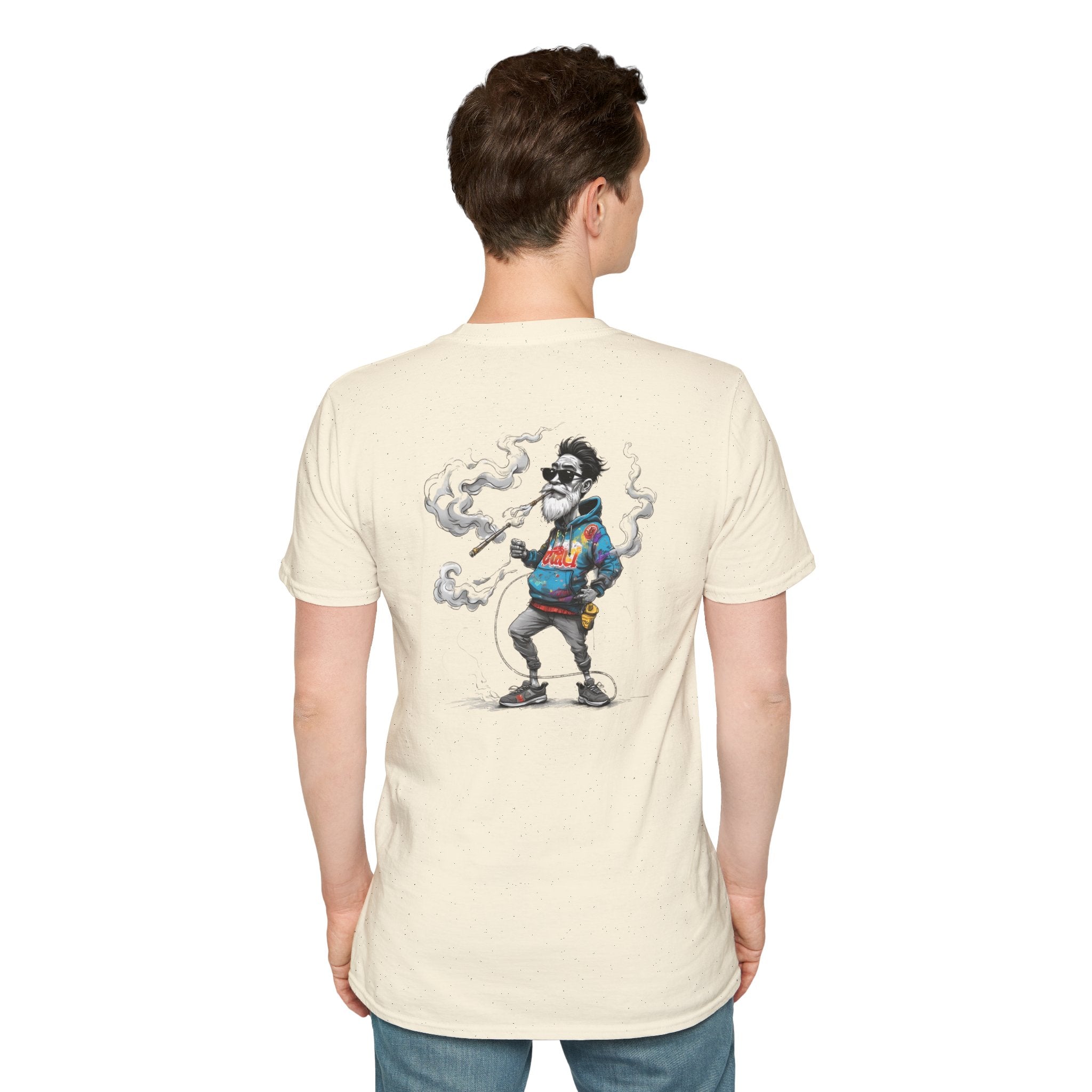 Cartoon T-Shirt – Funny Old Man Smoking Street Graphic Tee, Anti-Smoking Awareness Shirt