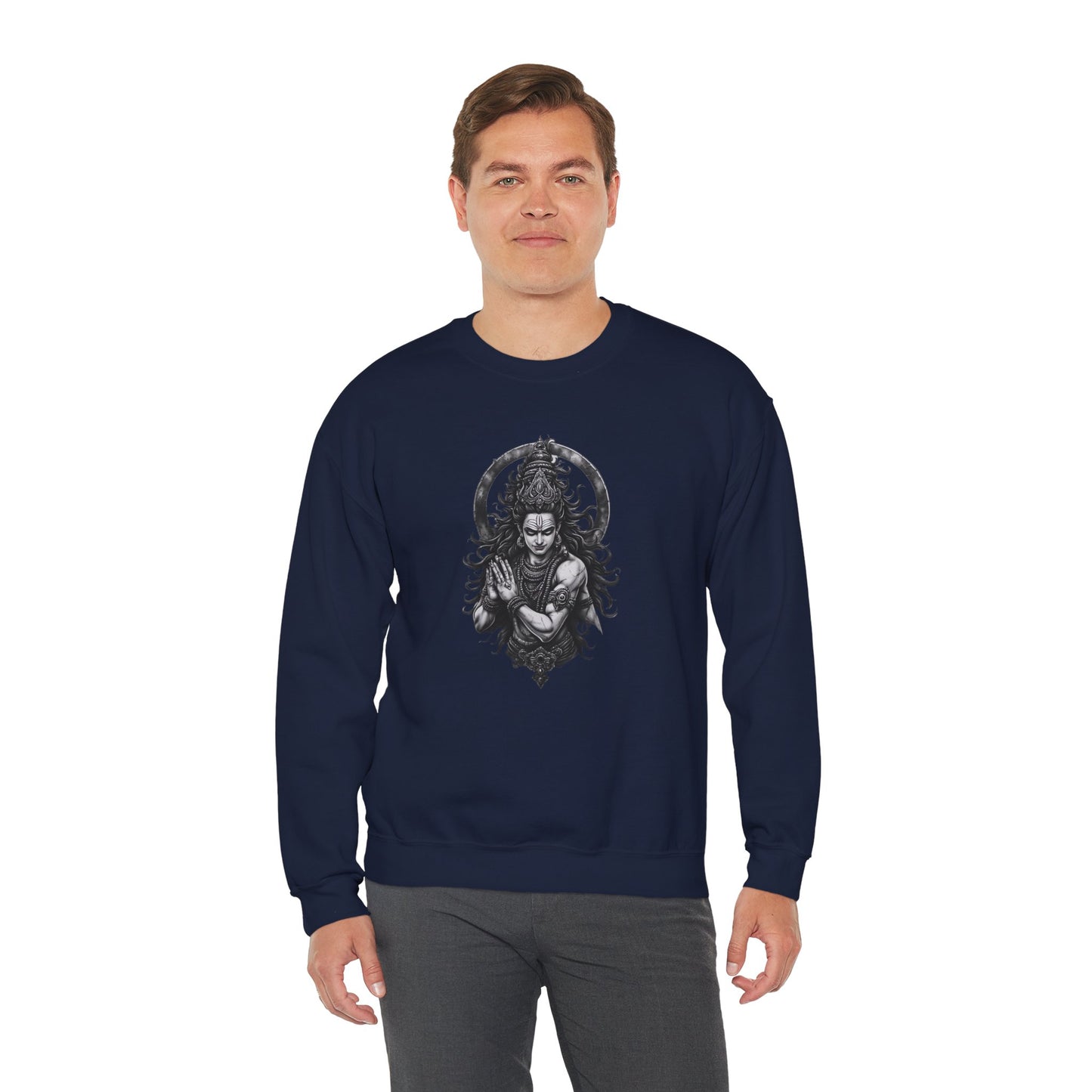 Shiva Meditation Crewneck Sweatshirt — Detailed Shiva Portrait Spiritual Yoga Pullover