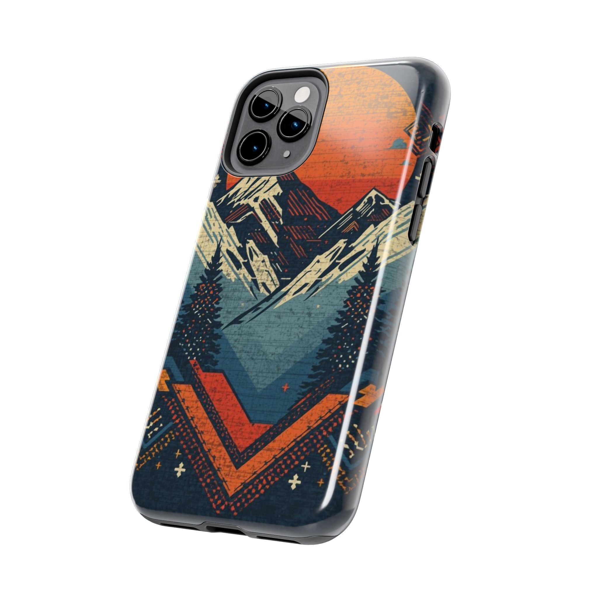 Tough Phone Case — Retro Mountain Sunset Design