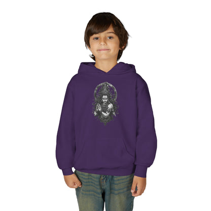Youth Hoodie with Gothic Goddess Skull Art — Dark Fantasy Graphic Pullover