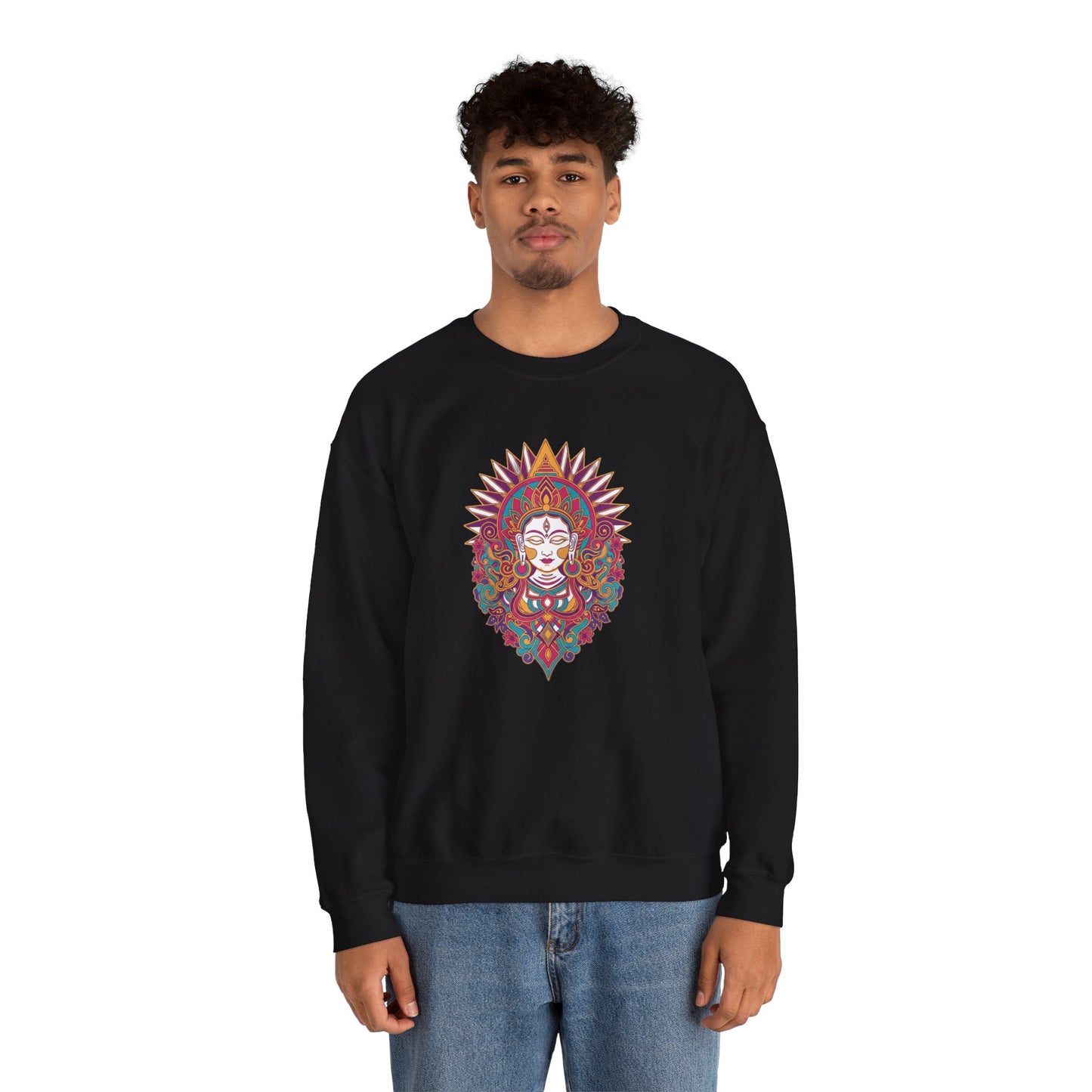 Crewneck Sweatshirt — Colorful Mandala Goddess Graphic