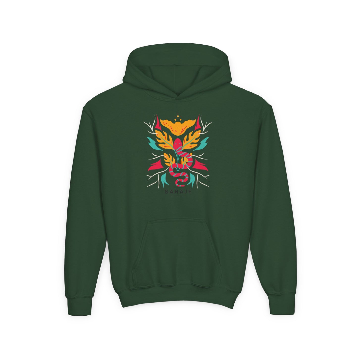 Youth Hoodie — Colorful Sahaja Floral Serpent Design