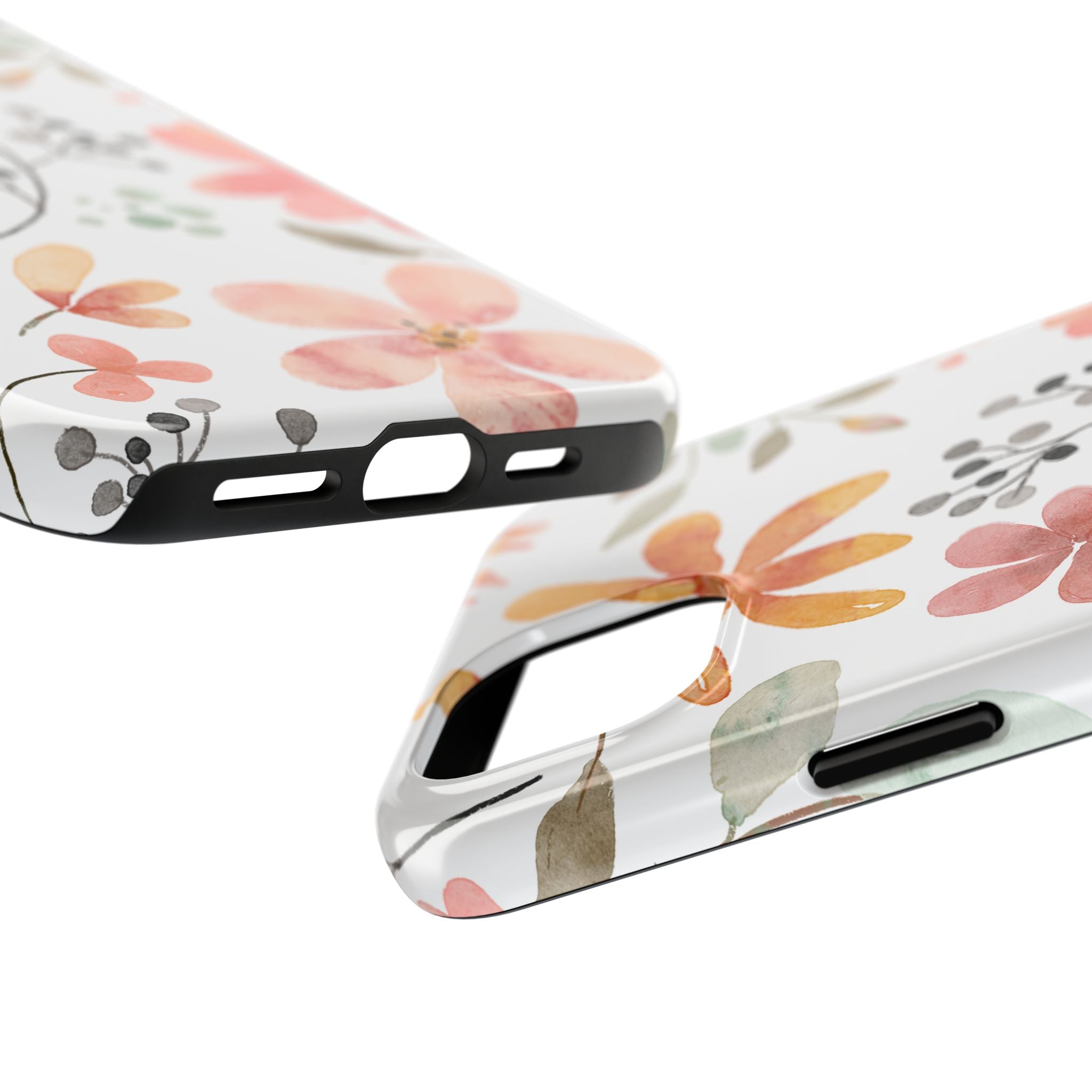 Floral Watercolor Tough Phone Case — Pink & Peach Botanical Protection
