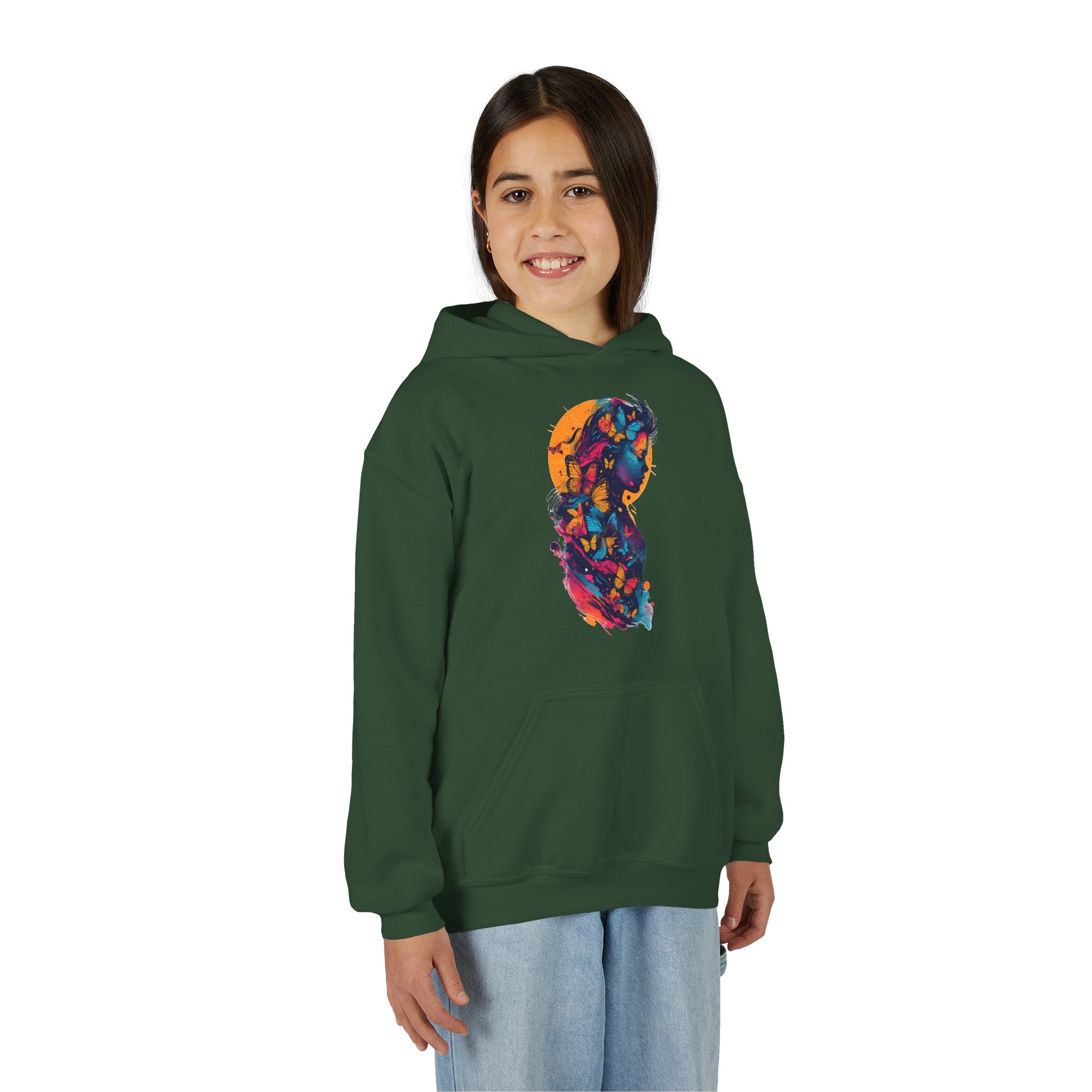 Youth Hoodie — Colorful Butterfly Silhouette Kids Pullover