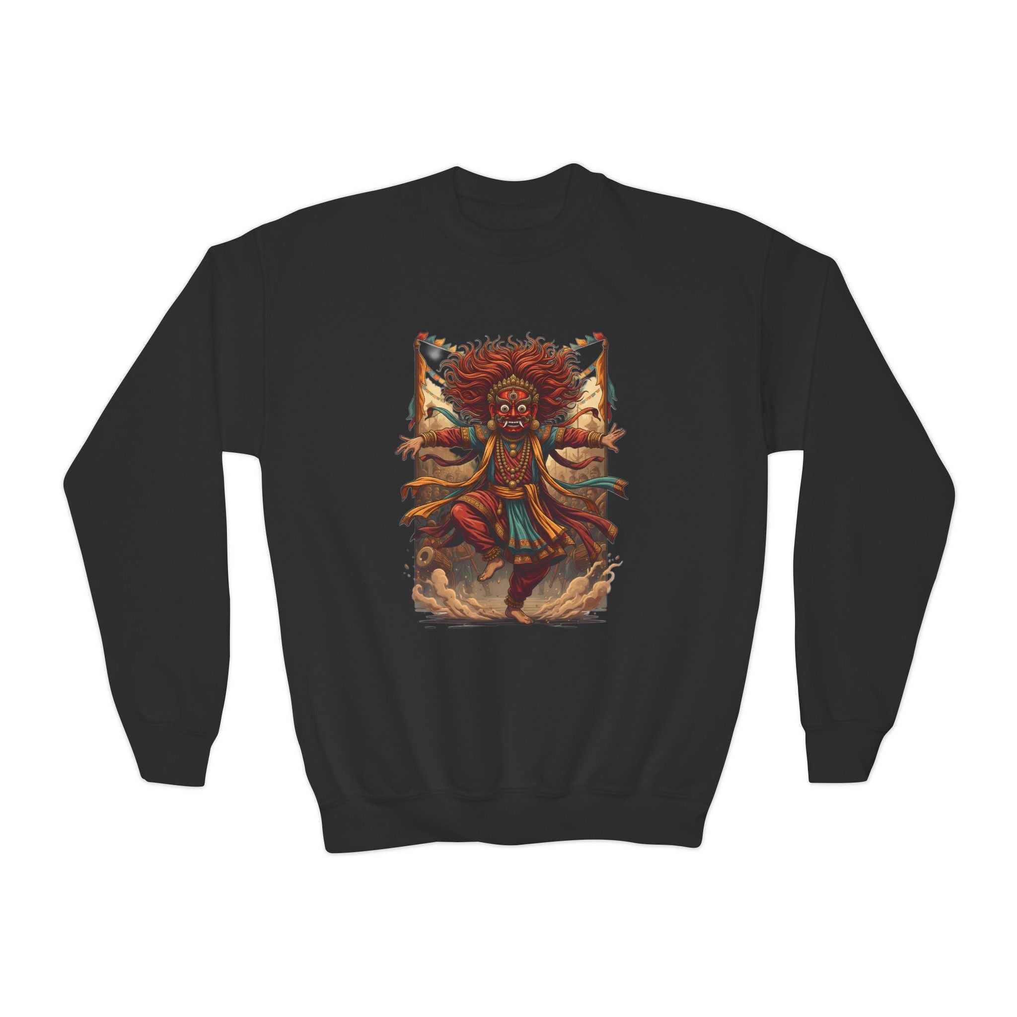 Youth Sweatshirt — Colorful Tribal Dancer Graphic Crewneck