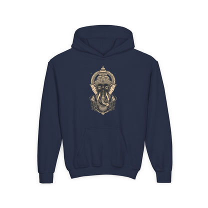 Youth Hoodie — Majestic Ganesha Elephant Art Graphic
