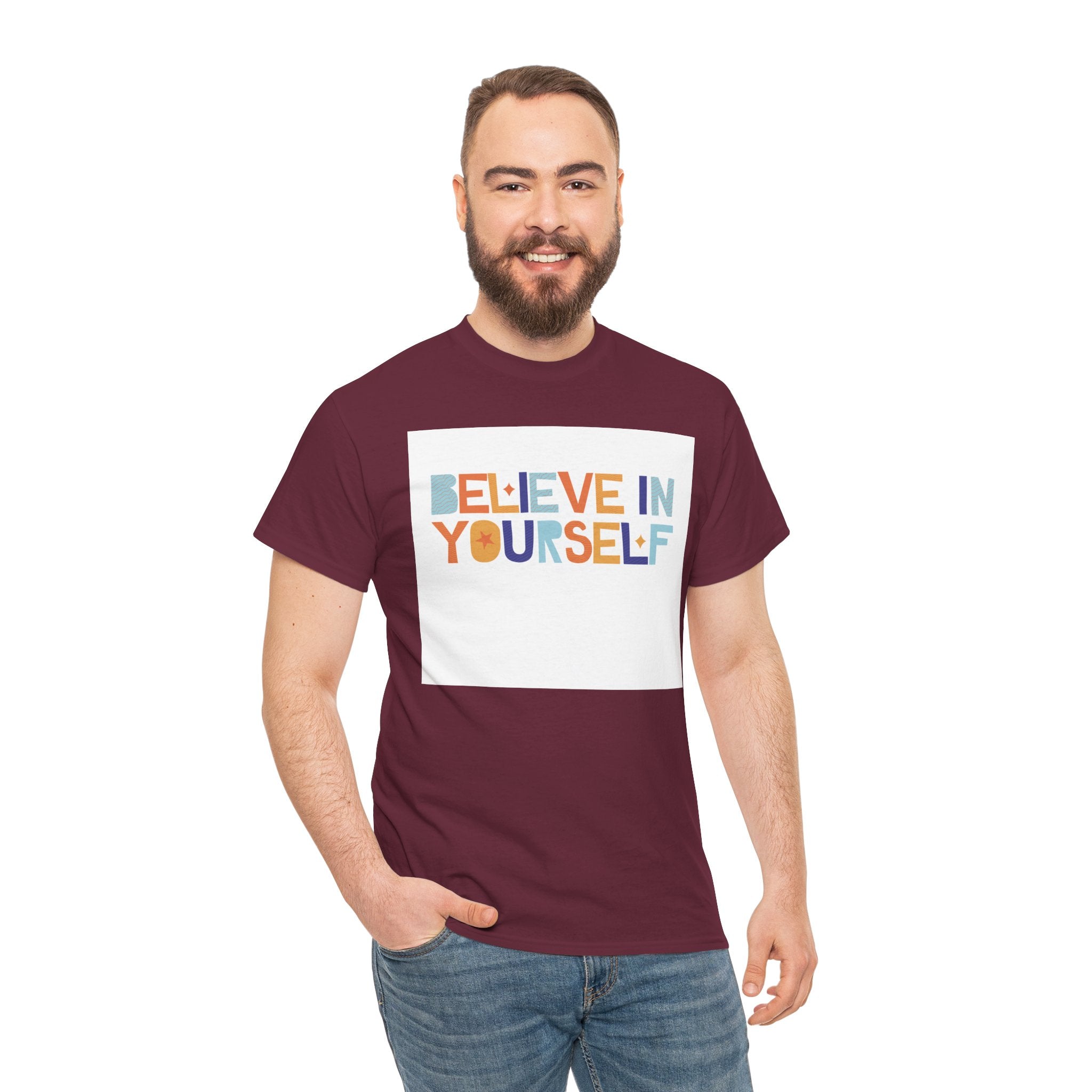 T-Shirt — "Believe in Yourself" Colorful Retro Motivational Tee