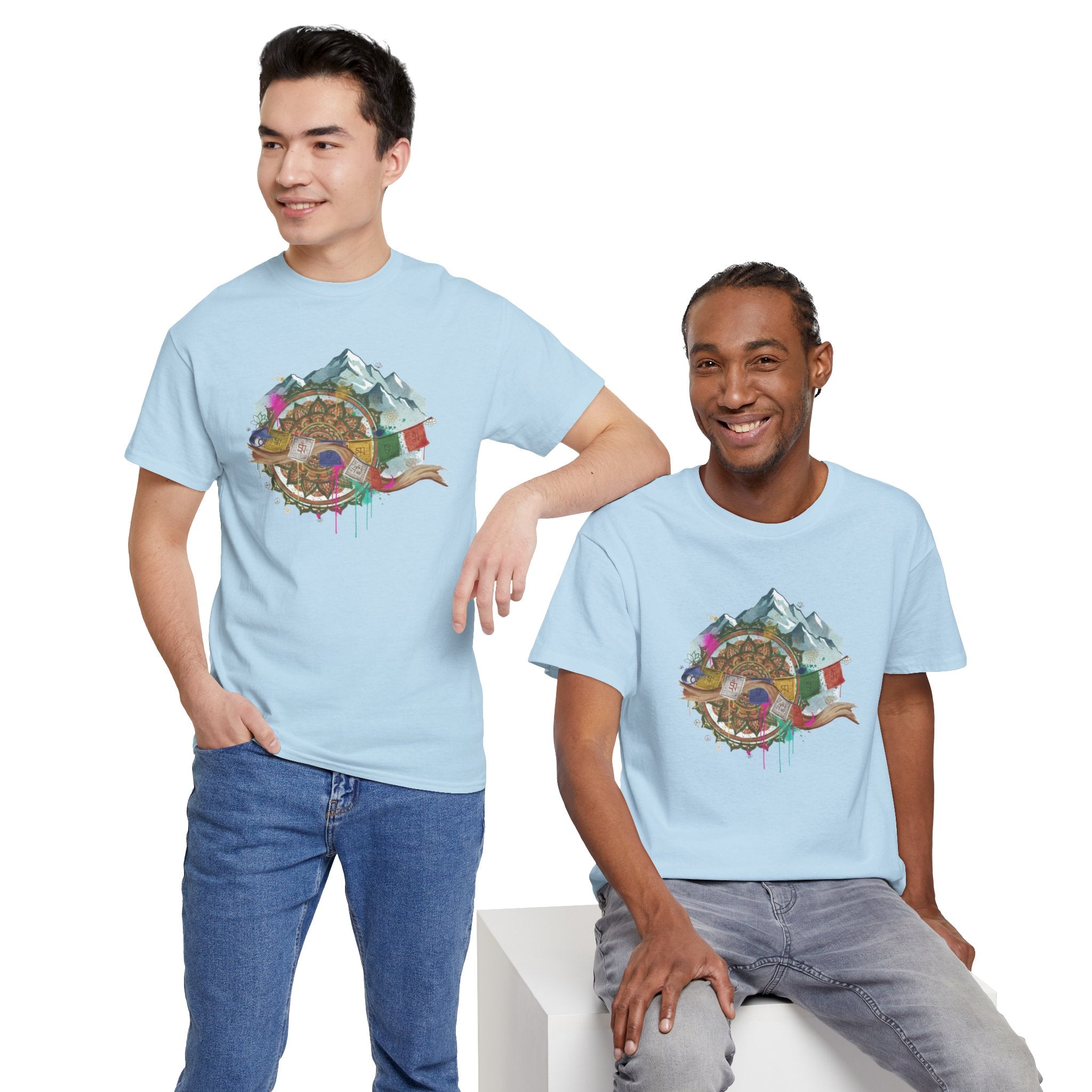 Adventure Compass Graphic Tee — Mountain, Globe & Flag Illustration