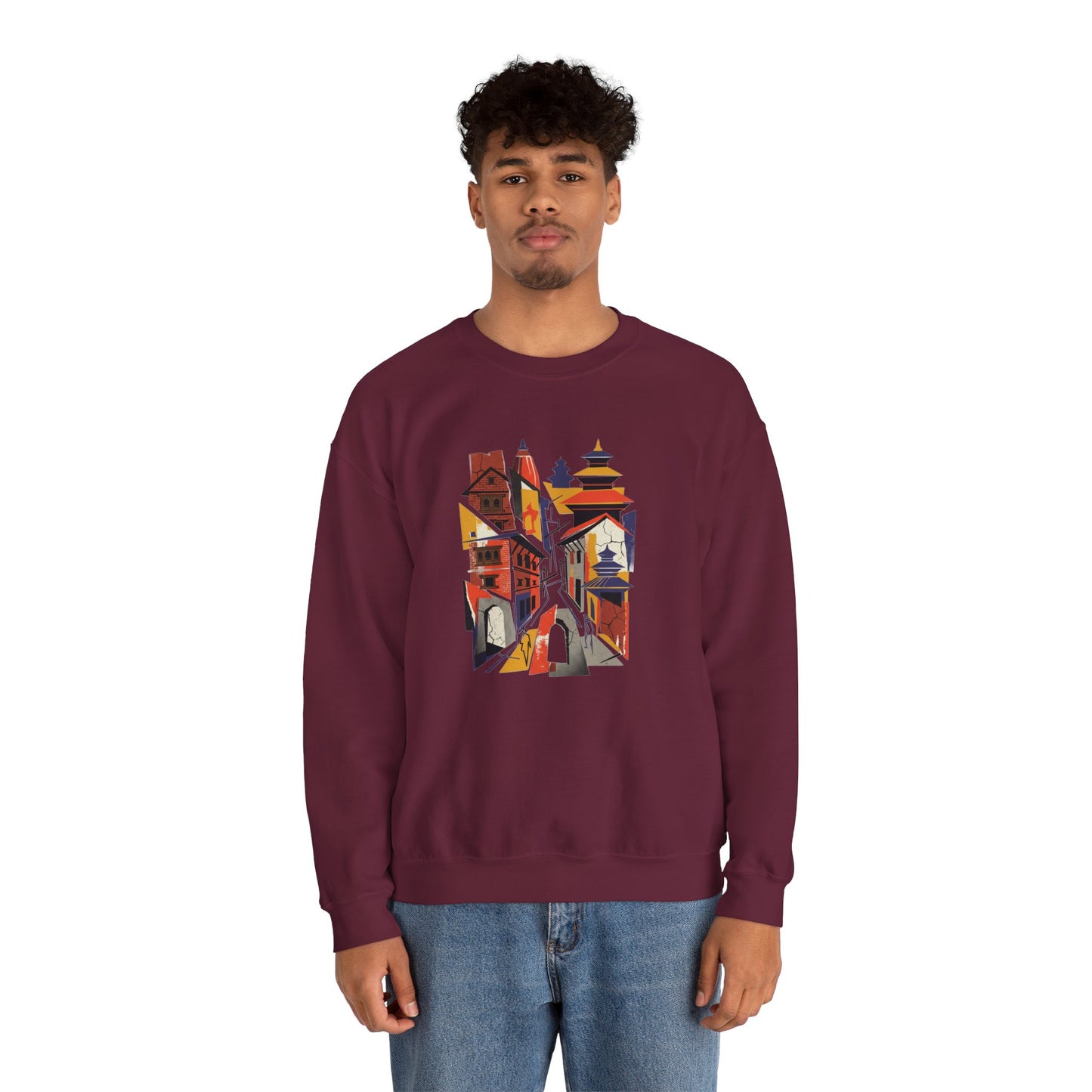 Architectural Cityscape Crewneck Sweatshirt — Abstract Urban Alley Art