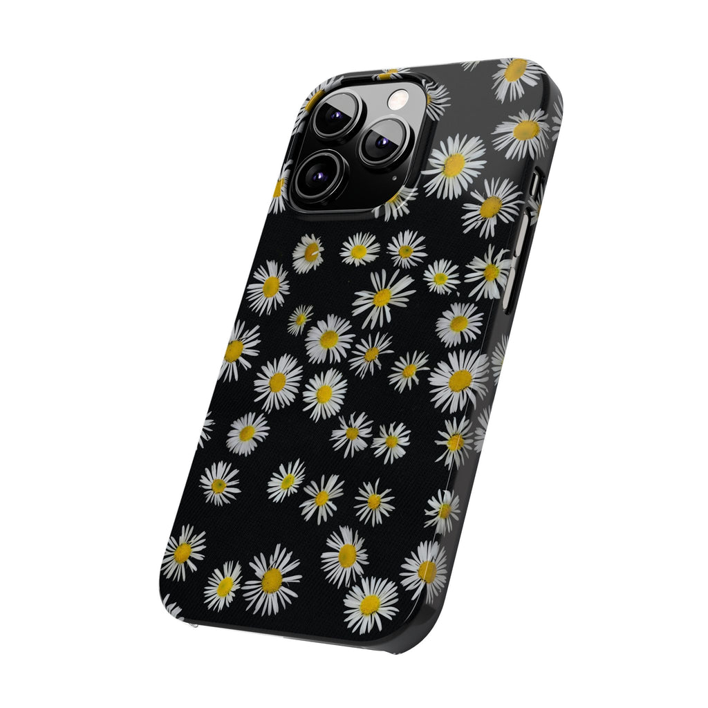 Daisy Pattern Slim Phone Case — Black Background Floral iPhone Case