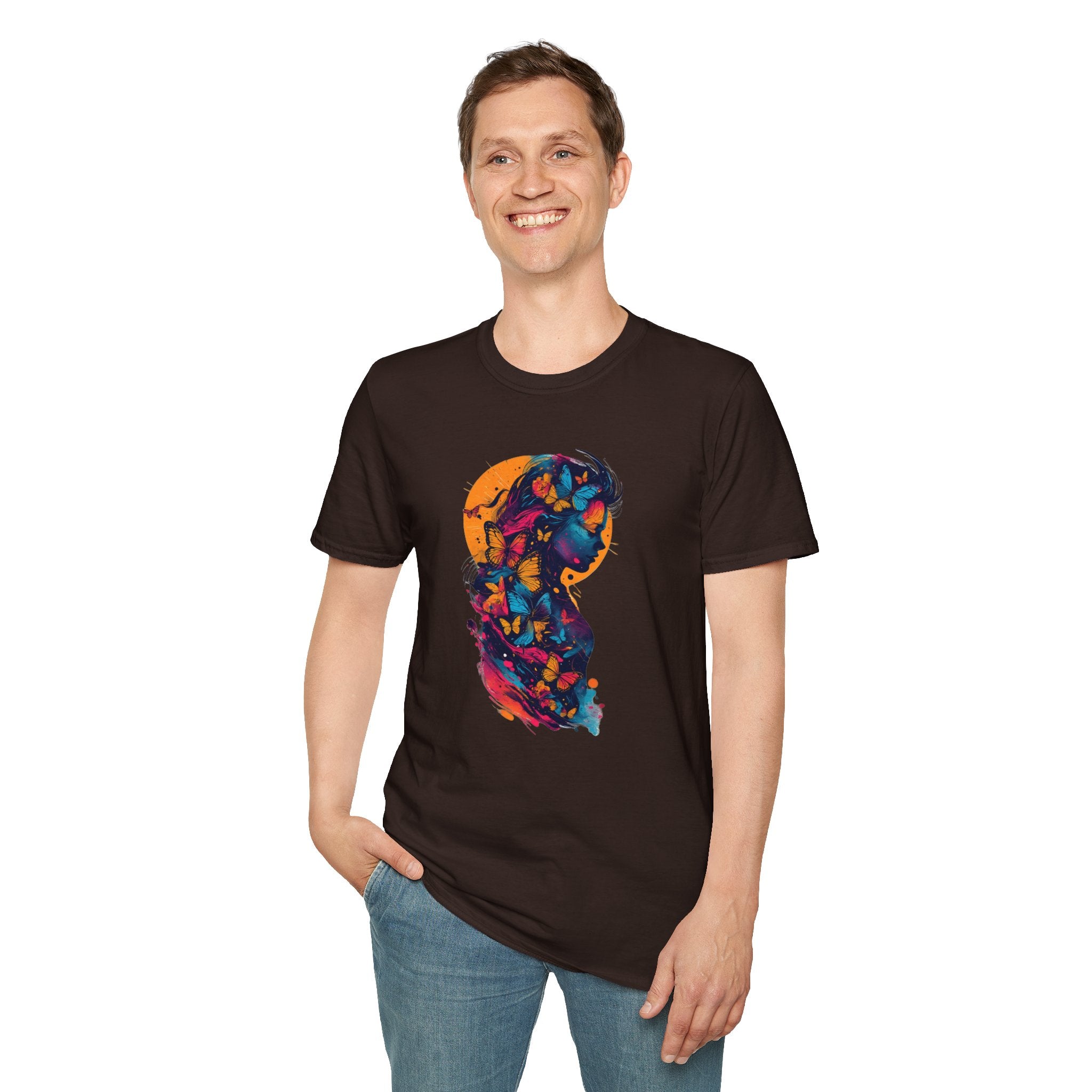 Butterfly Silhouette T-Shirt — Colorful Floral Profile Tee