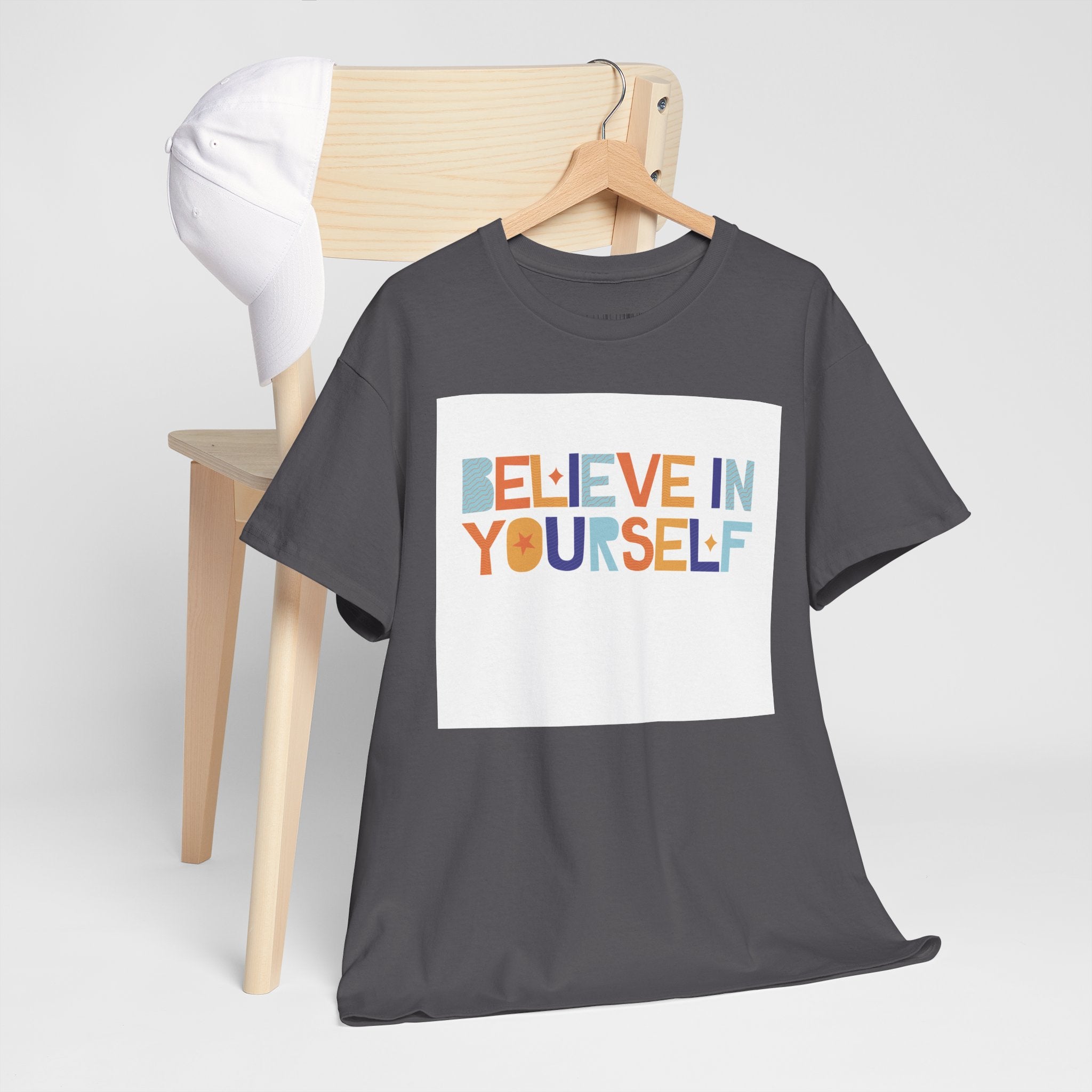 T-Shirt — "Believe in Yourself" Colorful Retro Motivational Tee