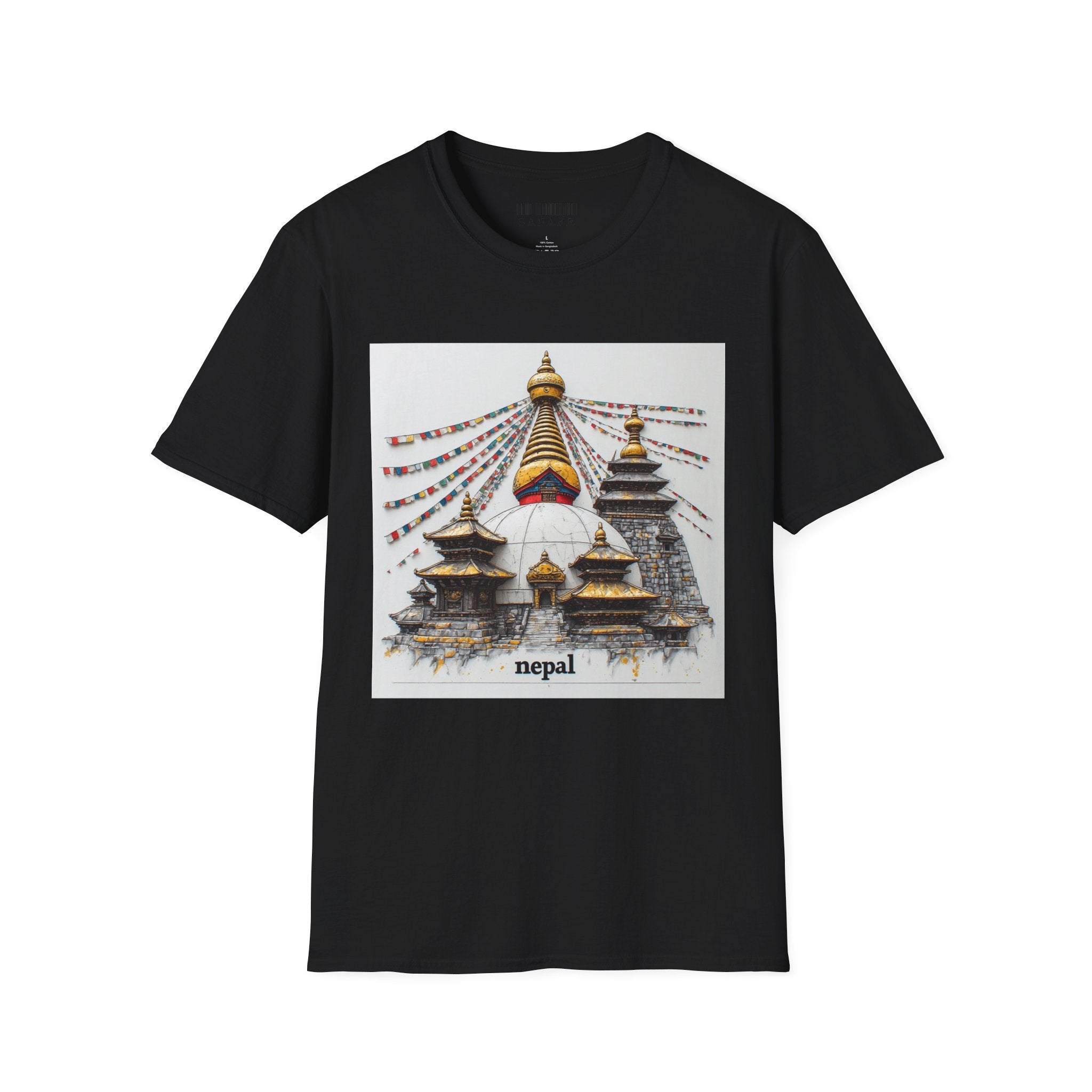 Nepal Temple Graphic T-Shirt — Boudhanath Stupa Prayer Flags Travel Tee