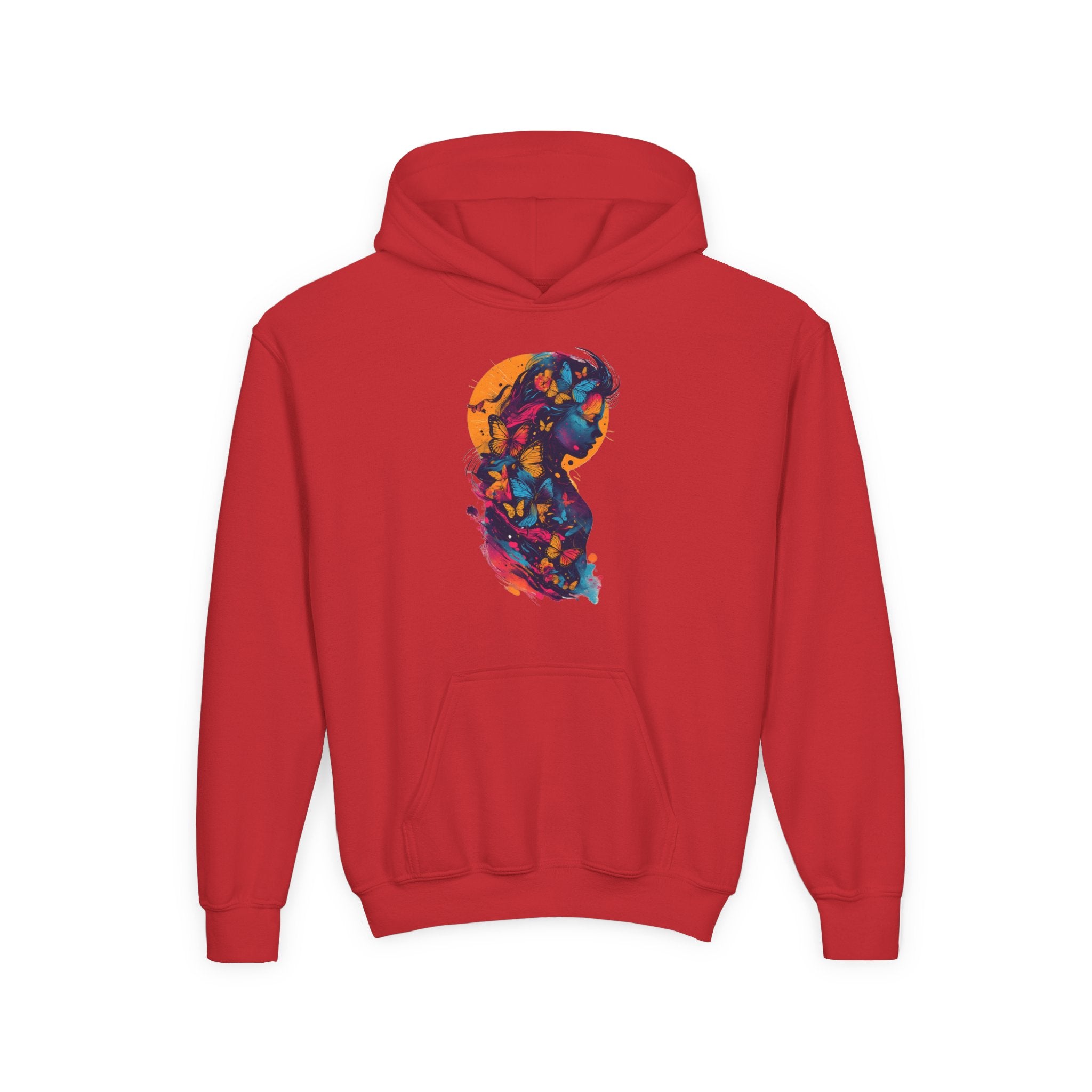 Youth Hoodie — Colorful Butterfly Silhouette Kids Pullover
