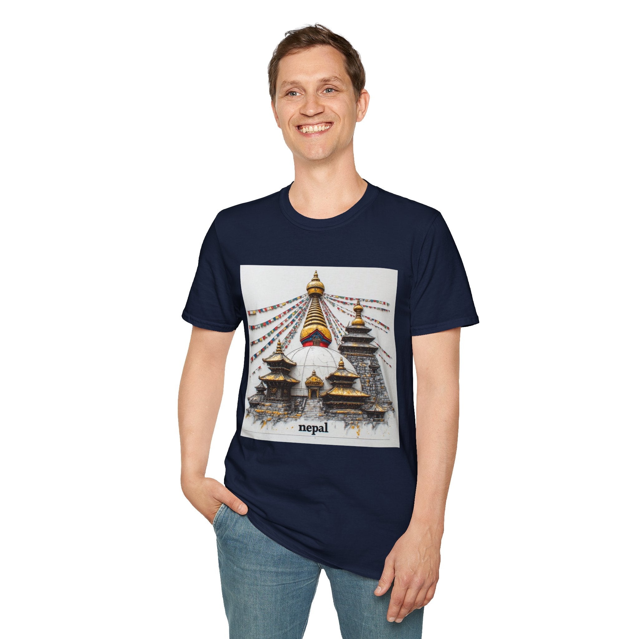 Nepal Temple Graphic T-Shirt — Boudhanath Stupa Prayer Flags Travel Tee