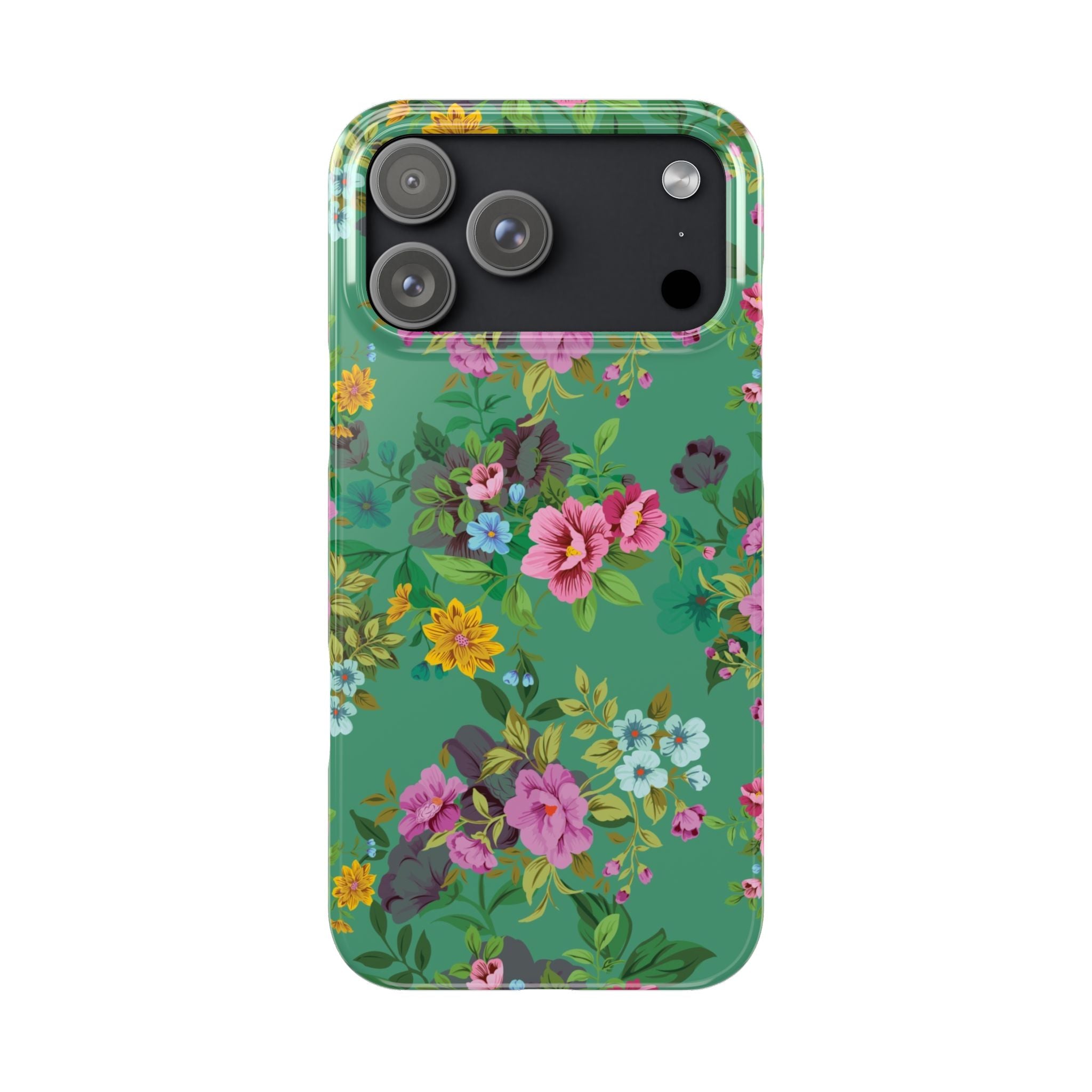 Floral Vintage Green Slim Phone Case — Pink & Yellow Garden Print