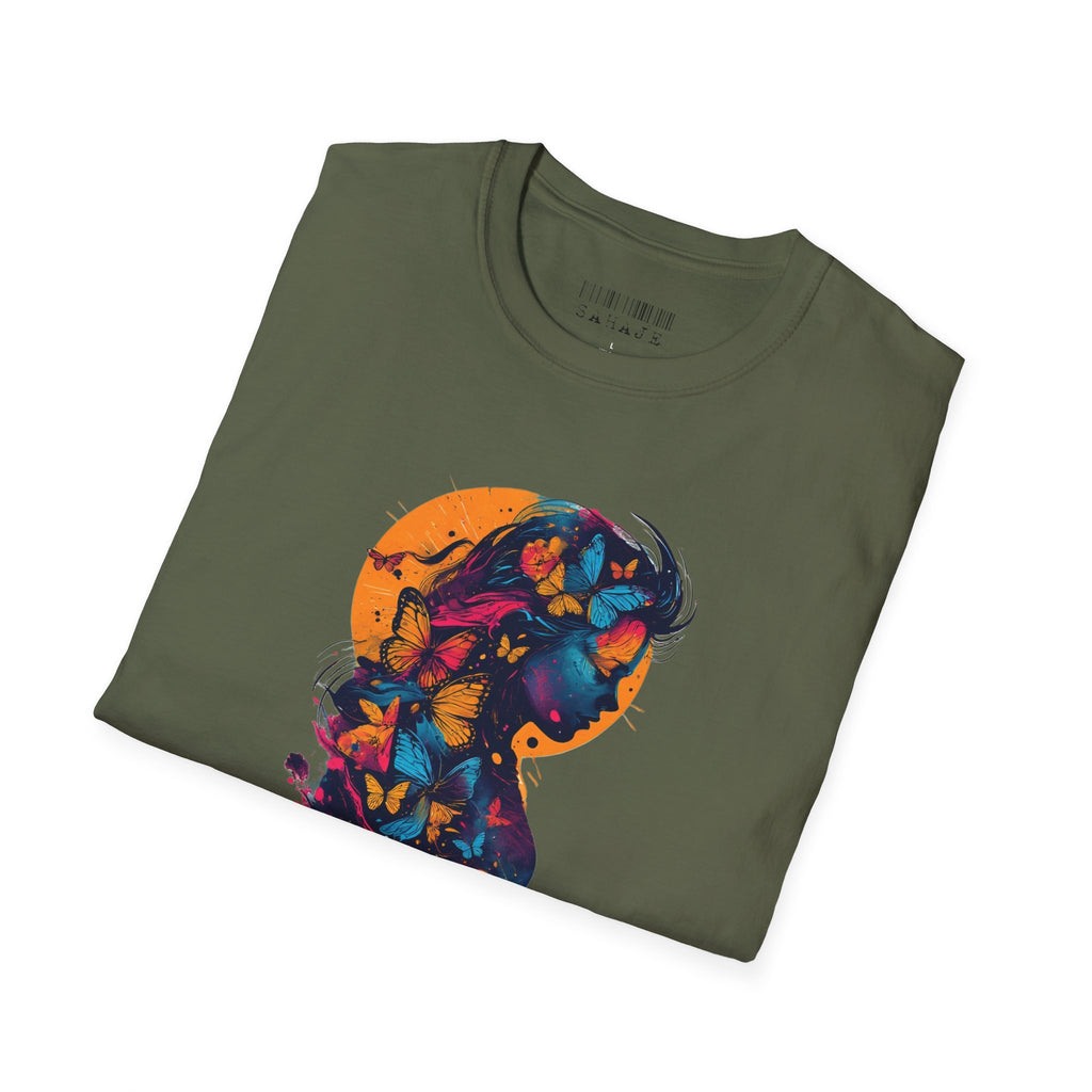 Butterfly Silhouette T-Shirt — Colorful Floral Profile Tee