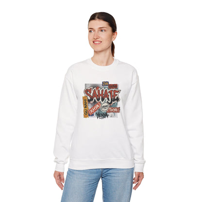 Crewneck Sweatshirt — 'Sahaje' Vintage Sticker Collage Graphic