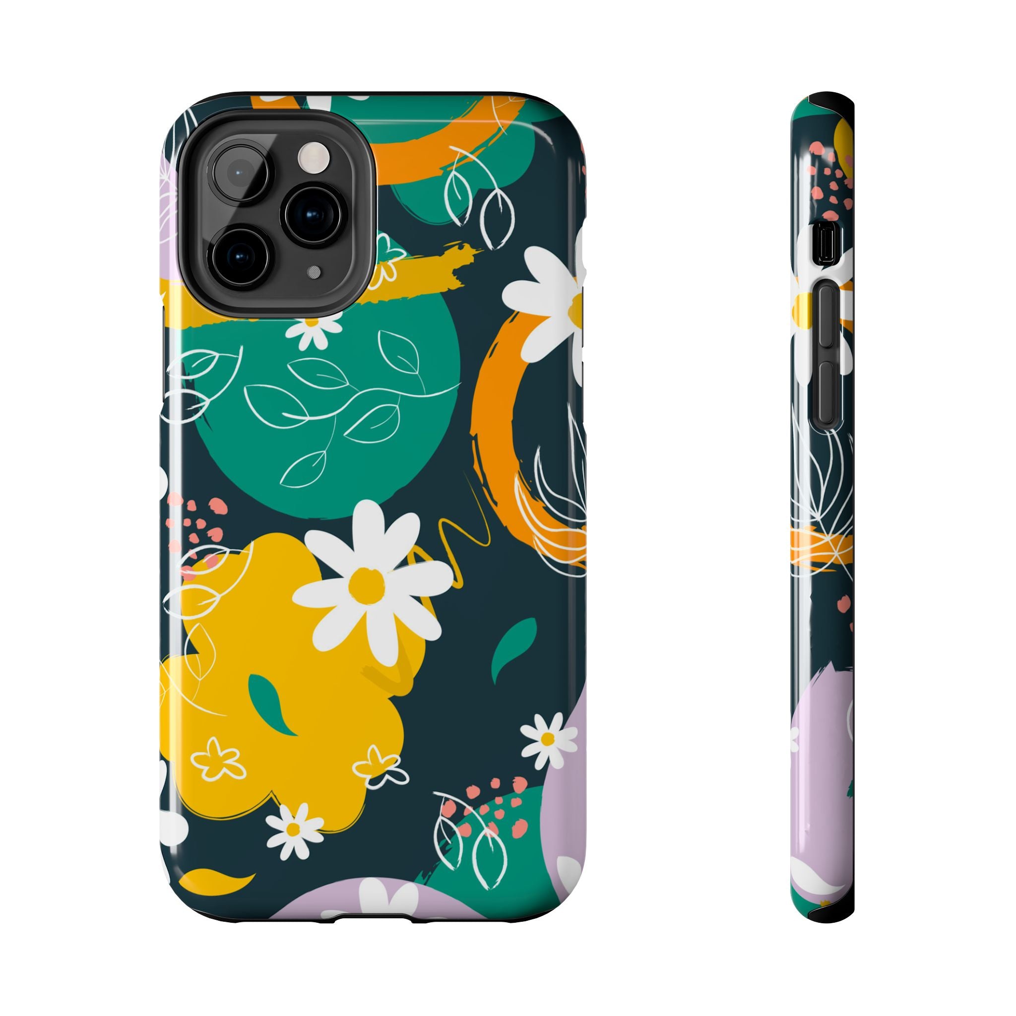 Floral Abstract Tough Phone Case — Colorful Daisies & Brushstroke Design