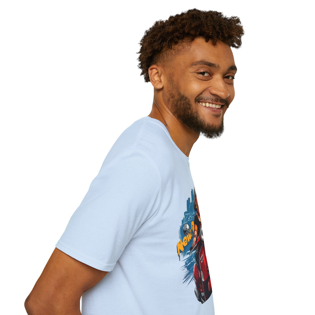 Newa Maicha Riding Scooter T-Shirt – Newari Woman in New York Graphic Tee, Cultural & Urban Design
