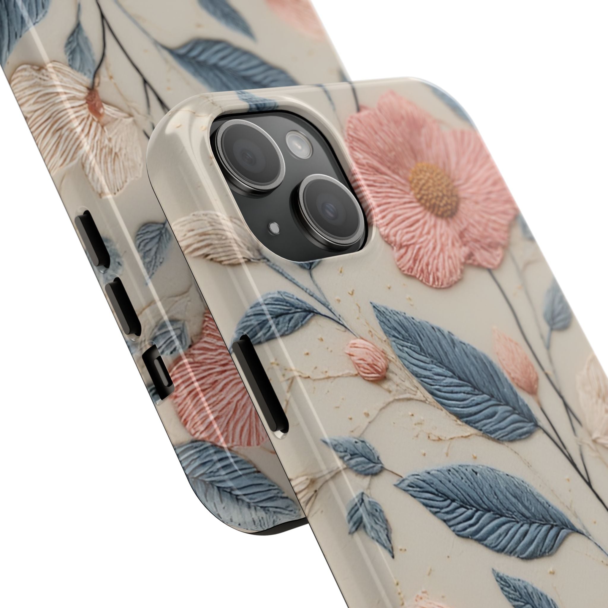 Floral Embroidered Tough Phone Case — Pink Blossom Protective Phone Cover